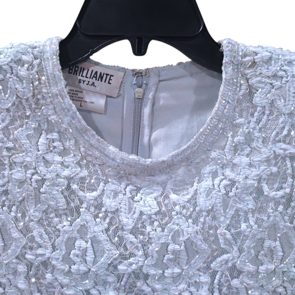 Vintage 1990s Ice Blue Beaded Short Sleeve Party Event Dress Women's Size Large - Picture 8 of 12